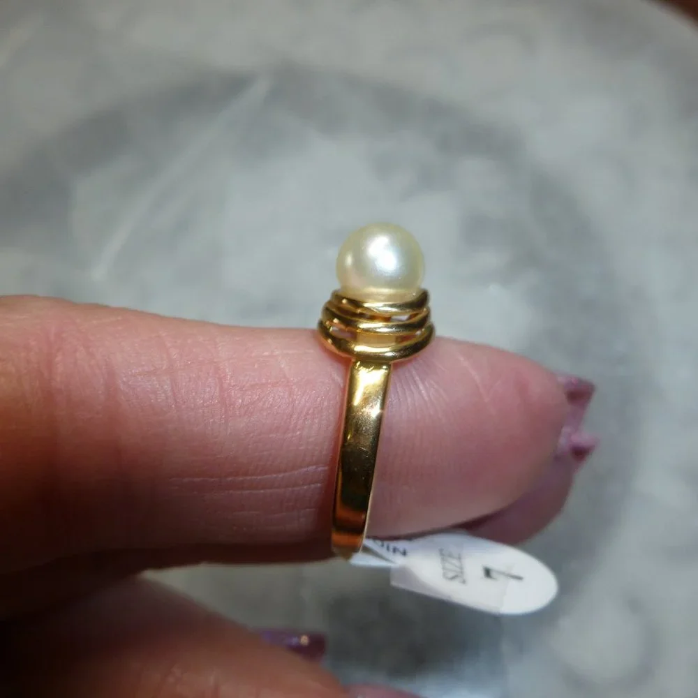 18k Gold Electroplate Natural Pearl Dolphin Ore Ring - Picture 10 of 12